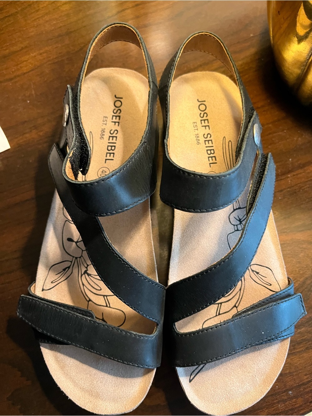 Josef Seibel Black Leather Strappy Slingback Sandals